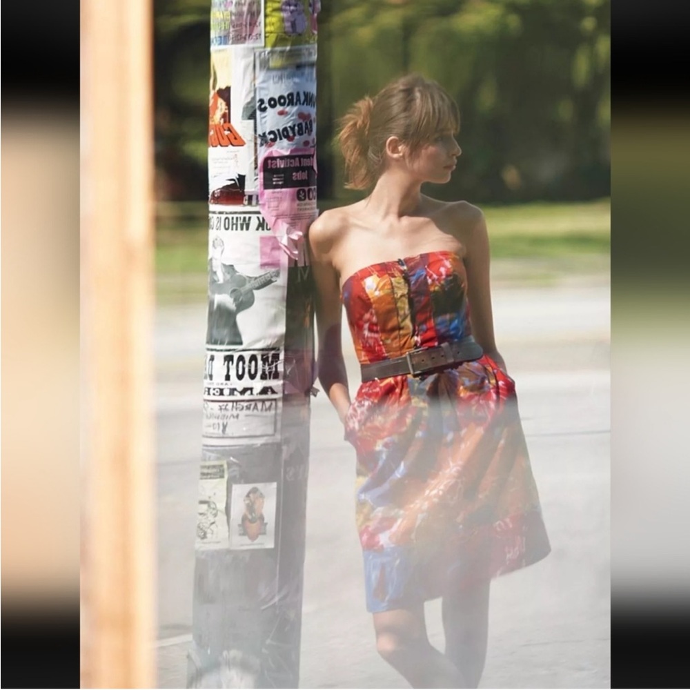 Anthropologie Moulinette Soeurs‎ watercolor button multi strapless dress 0